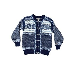 Dale of Norway Pure Wool Cardigan M Blue GUC Ski 2000s Norwegian Fair Isle